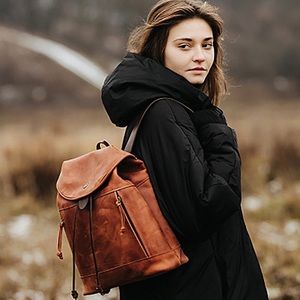 NEW Natalia Drawstring Leather Backpack (COGNAC Color)
